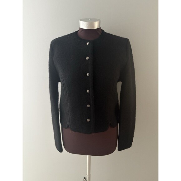 Vintage Carroll Reed Size 12 Black Wool Cardigan Sweater Jacket Quiet Luxury NEW - Picture 1 of 16
